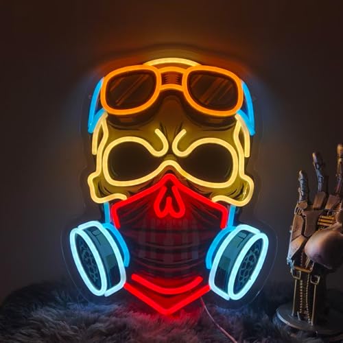 Image of The Rebel's Mark Skull LED Neon Sign USB Powered for Wall Decor, Horror Bones Neon Night Light Sign Dimmable for Boys Room Party Decor Halloween Birthday Gifts