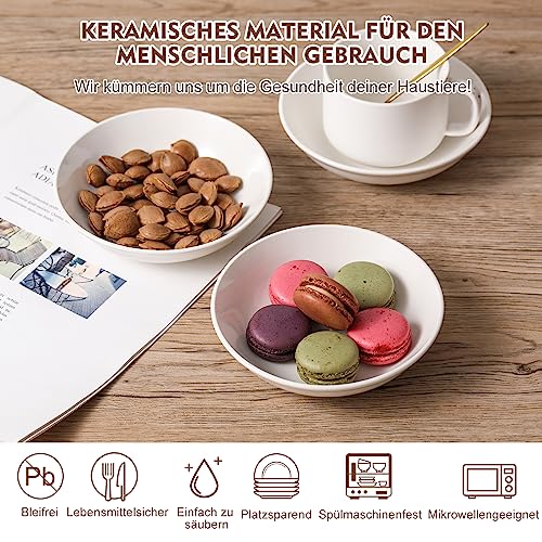 Katzennäpfe aus Keramik Katzennapf Set - 6 Stück Futternapf für Katzen im minimalistischen Stil - Breit, Flach, schnurrhaarfreundlich - mikrowellen- und spülmaschinenfest - 250 ml