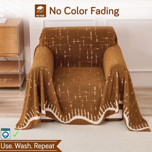 Image of HOKIPO Soft Plush Sofa Throw for 1 Seater Sofa - Luxury All-Season Sofa Cover for Complete Protection, 'Supple Soft Wavy' Brown (180x180 cm) (AR-6525-BRN)