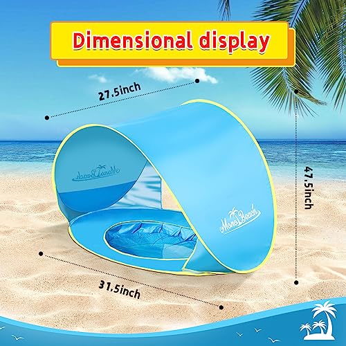 Image of Monobeach Baby Beach Tent with Sun Hat Pop Up Portable Shade Pool UPF50+ UV Protection Sun Shelter for Infant with Easy Set Up Canopy (Blue)