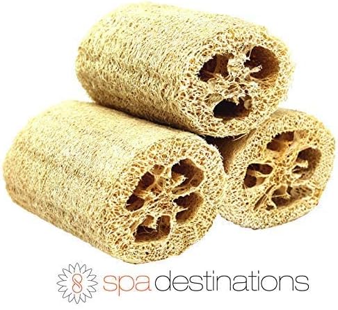 Natural Loofah Exfoliating Bath Sponge by Spa Destinations™ (3 Pack of 4" Loofah)"Creating The in Home Spa Experience"™ 100% Money Back Satisfaction Guarantee! Great Value!