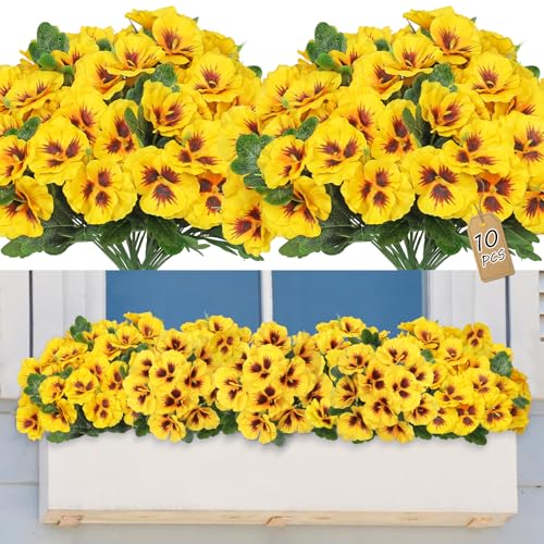 SOMYTING Lot de 10 fleurs artificielles d'extérieur en plastique résistant aux UV pour porche,...