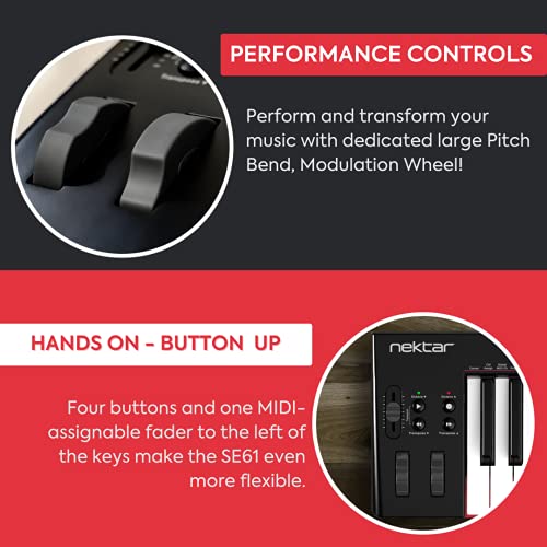 Image of Nektar SE61 61-Key Full-Size Velocity-Sensitive USB Midi Keyboard Controller with Nektar DAW Integration and Free Professional Recording Software