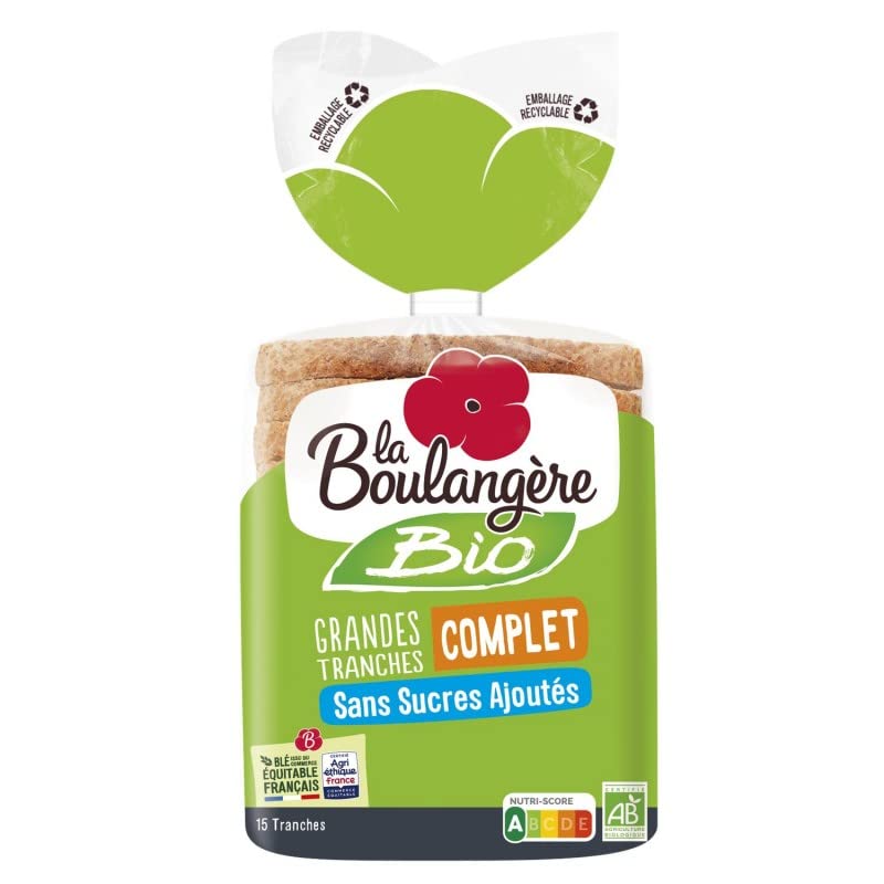 La Boulangère Pain De Mie Bio Complet, le choix sain pour vos petits-déjeuners - 500g de plaisir croustillant et sans sucre ajouté. - Le Lot De 4