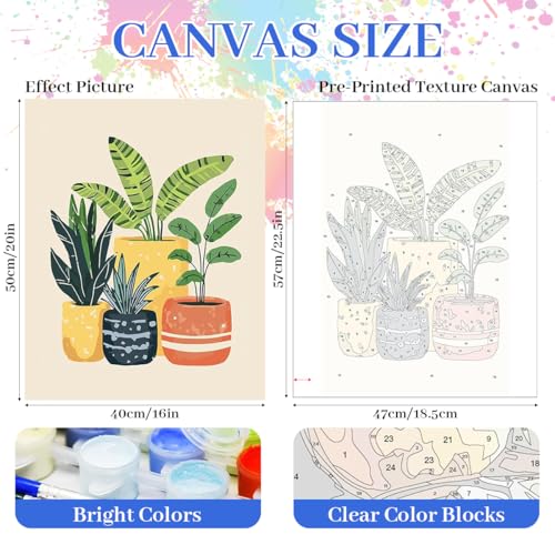 Image of HASTHIP DIY Paint by Numbers Kit for Adults & Kids, Potted Green Plants Painting on Canvas, Modern Botanical Wall Art Acrylic Painting Set with Brushes & Numbered Pigments, 40x50cm