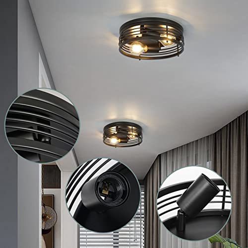 Kighsin Farmhouse 2-Light Black Flush Mount Ceiling Light Fixtures, Modern Industrial Metal 10.4'' Round Coil Close To Ceiling Light For Kitchen Entryway Hallway Living Room Bedroom Foyer(2 Pack) #TOP3