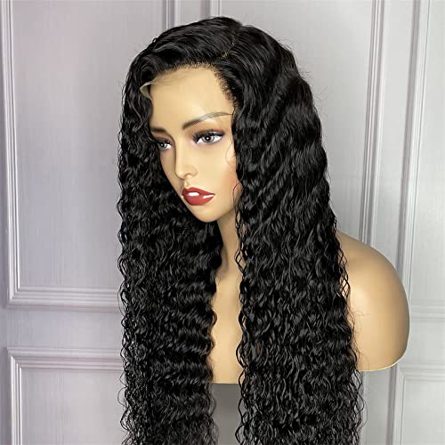 QDOMEIAI HD Lace Front Wigs Human Hair 22 Inch 13x6 Deep Part for Black Women Pre Plucked 180% Density Swiss Lace Frontal 10A Brazilian Deep Wave Wig with Baby Hairs Black (22", 180 Density)