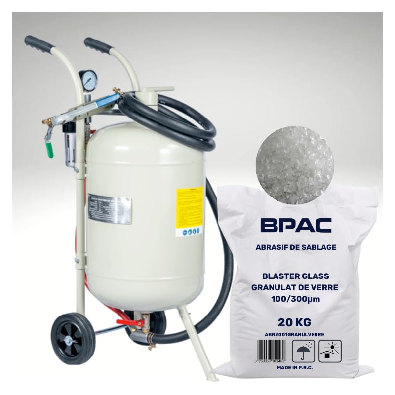 BPAC Sableuse mobile 40 L + Abrasif Granulat de Verre 20 KG - Kit Sablage de Cabine Sablage avec un Sac d'Abrasif