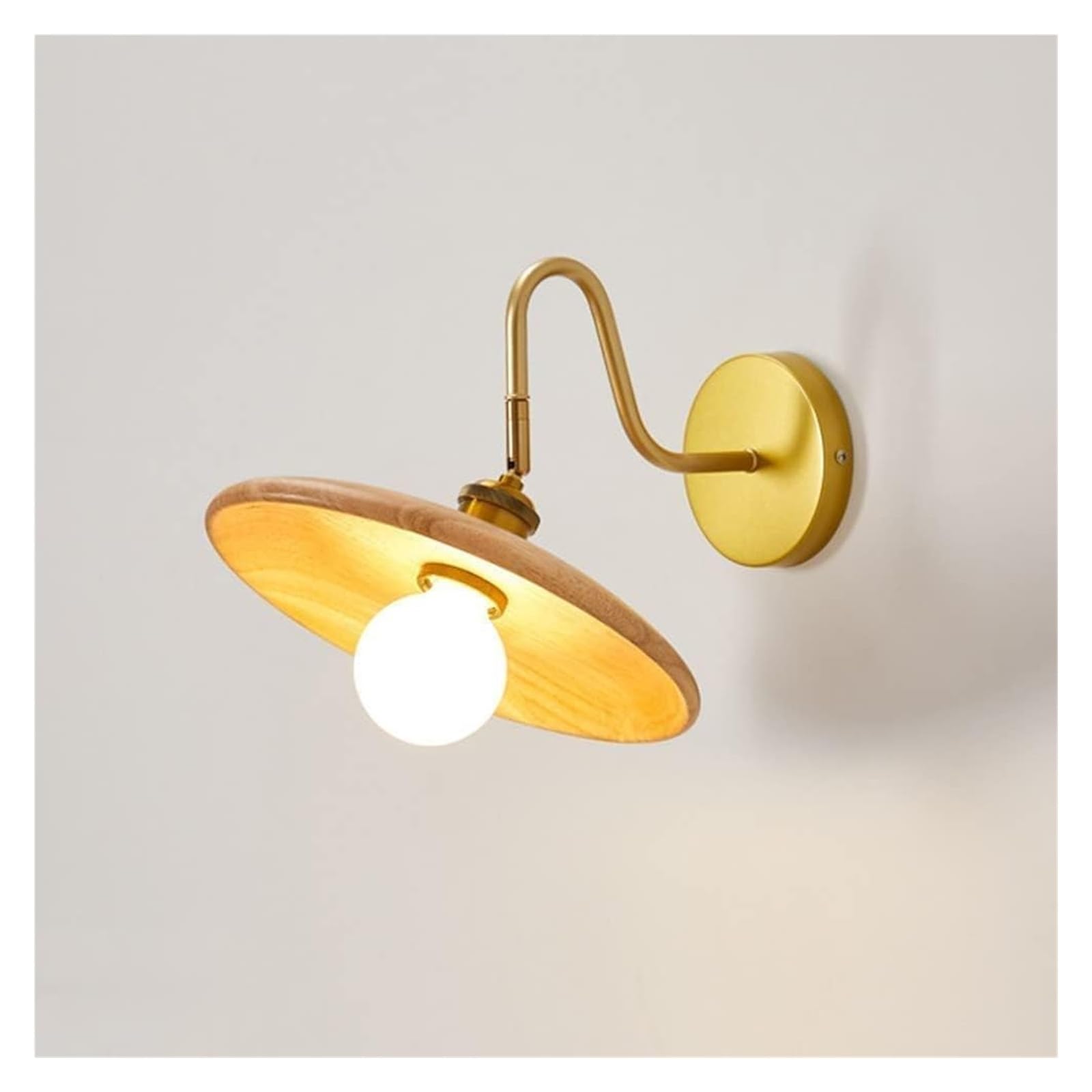 SYAXVOM Wall Lamp Wooden Adjustable Mount Light Fixture Gold Metal Sconce Lamp, Wood Accent Headboard Lamps E27 Lights for Living Room Bedroom Bedside