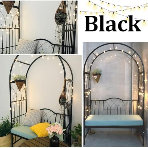 Metal Garden Arch with Bench, 45" W x 82.7" H x 16" D, Outdoor Trellis Arbor for Climbing Plants, Stylish Black Garden Decor for Lawn & Backyard Seating