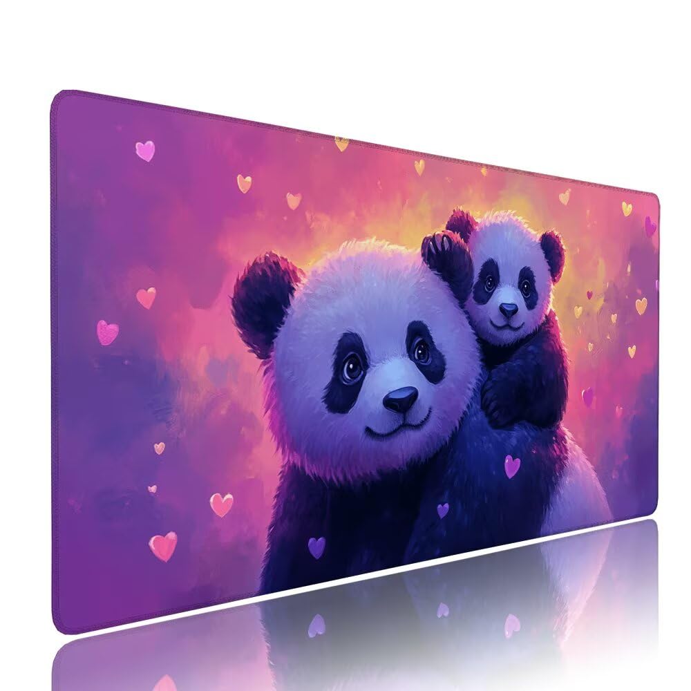 Fioletowa podkładka pod mysz XXL pod biurko do gier akcesoria do klawiatury podkładka pod mysz panda rozszerzona szeroka mata do gier 1000 x 500 x 3 mm ochrona na biurko gumowa podstawa, przeszyte