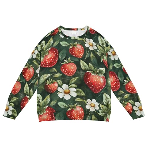 JUNZAN Cute Cartoon Strawberry Flowers Little Girls Pullover Hoodie Fleece Sweatshirt With Hoodie Sports 4T