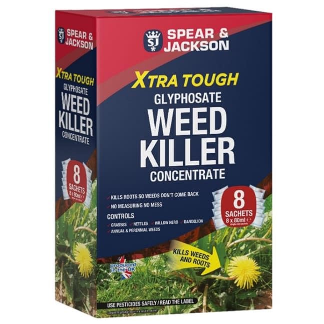 Spear & Jackson Glyphosate Weed Killer Concentrate Sachets - 8 x 80ml Pre-Measured Packs - Systemic Root Kill Weed Control for Gardens, Paths & Driveways