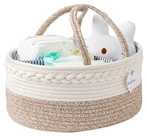 Image of GREATALE Baby Diaper Caddy Organizer - Portable Rope Nursery Storage Bin for Changing Table & Car - Diaper Storage Basket with Removable Divider (Mele)