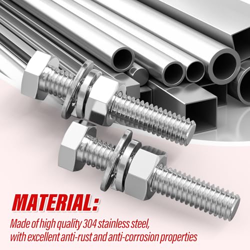 Image of 20PCS 5 /16-18 inch x 2 inch 304 Stainless Steel External Hex Bolt, Fully Threaded Bolt with Nut Flat & Lock Washers and Spanner