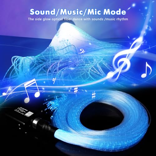 Image of AZIMOM 50pcs 9.8ft Side Glow Fiber Optic Sensory Light for Autism Room,16W Twinkle&Sound Activated Light Box,Fiber Optic Curtain 3x0.75mm Flash Point Light Up Cable