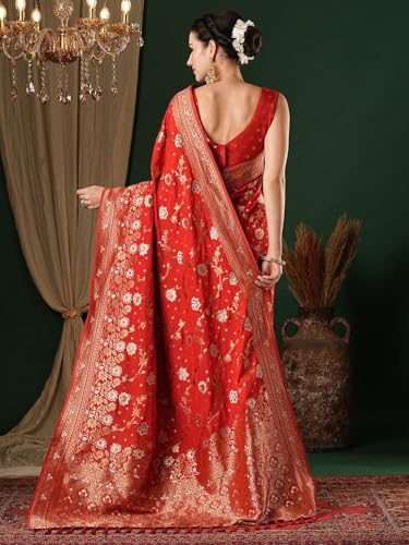 Image of Women's Georgette Kanjeevaram Saree with Woven Ethnic Motif Design, Unstitched Blouse Piece
