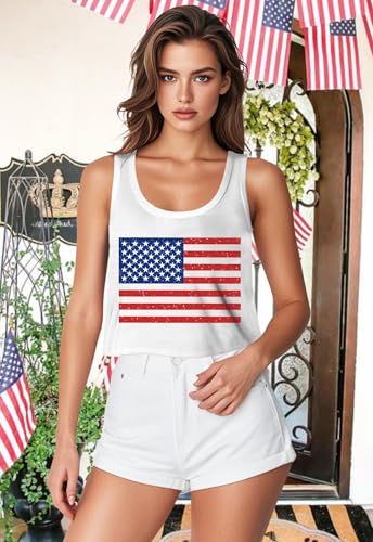 Image of Ithalt Womens American Flag Shirts 4th of July Outfits USA T-Shirt Patriotic Tank Shirt Fourth of July Sleeveless Tops