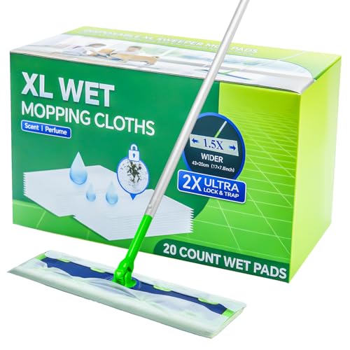 20 Count XL Wet Mopping Cloths for Swiffer Sweeper XL Mop - Disposable X-Large Wet Pad Refills - Multi-Surface Wet Wipes Mopping Pads Refill for Floor Cleaning.Only Pads not Including mop