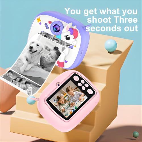 Image of 8MP Digital Camera for Kids with Print | Instant Printing, Unicorn Design, Video Recorder, Print Paper Rolls, Shoulder Strap for Kids 3-12 Years