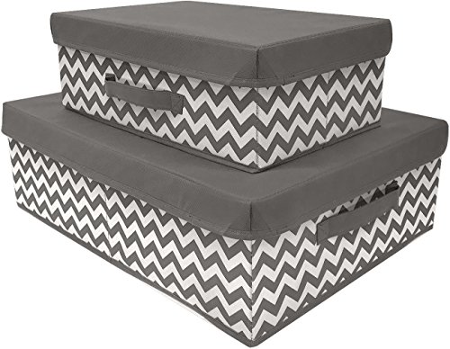 Sorbus Storage Organizer Basket Set with Lids, Chevron Fabric Baskets for Household Essentials, Foldable & Portable for Nursery, Closet, and More