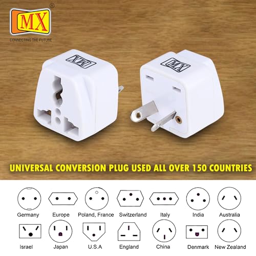 Image of MX India to Australia Travel Adapter Pack of 2 - Universal Converter Plug Type I with 3‑Pin Cross Pins for Australia New Zealand China - 250 V 10 A