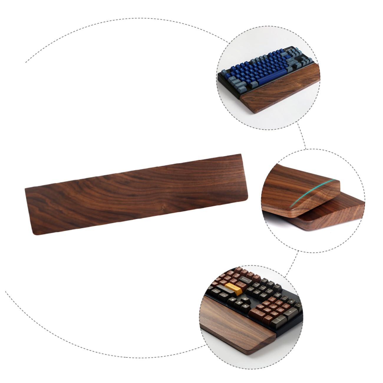 TEHAUX Ergonomische Tastatur mit Natürlicher Holzstruktur aus Walnussholz Handgelenkauflage 440x80mm und Komfortabler Handgelenkstütze für Büro und Gaming