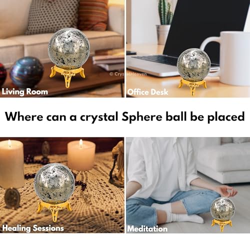 Image of Certified Raw Pyrite Crystal Ball for Meditation - Premium Crystal Vastu Items for Home and Feng Shui Items for Good Luck - Ideal for Pooja Supplies and Spiritual Practices (2 inch Inch)