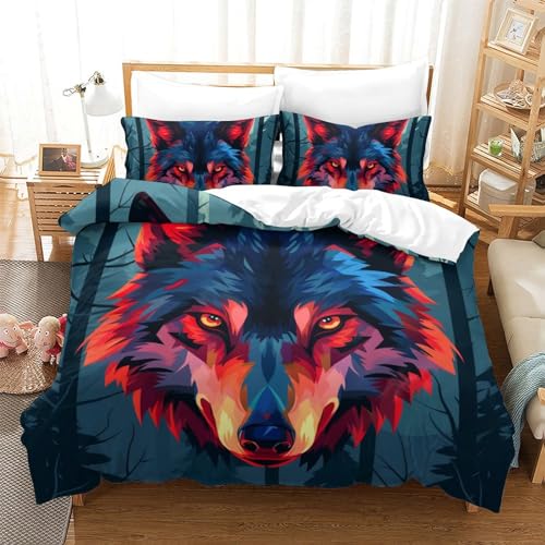 Housse de couette loup 3D imprimée parure de lit 3 pièces microfibre avec zip - 2