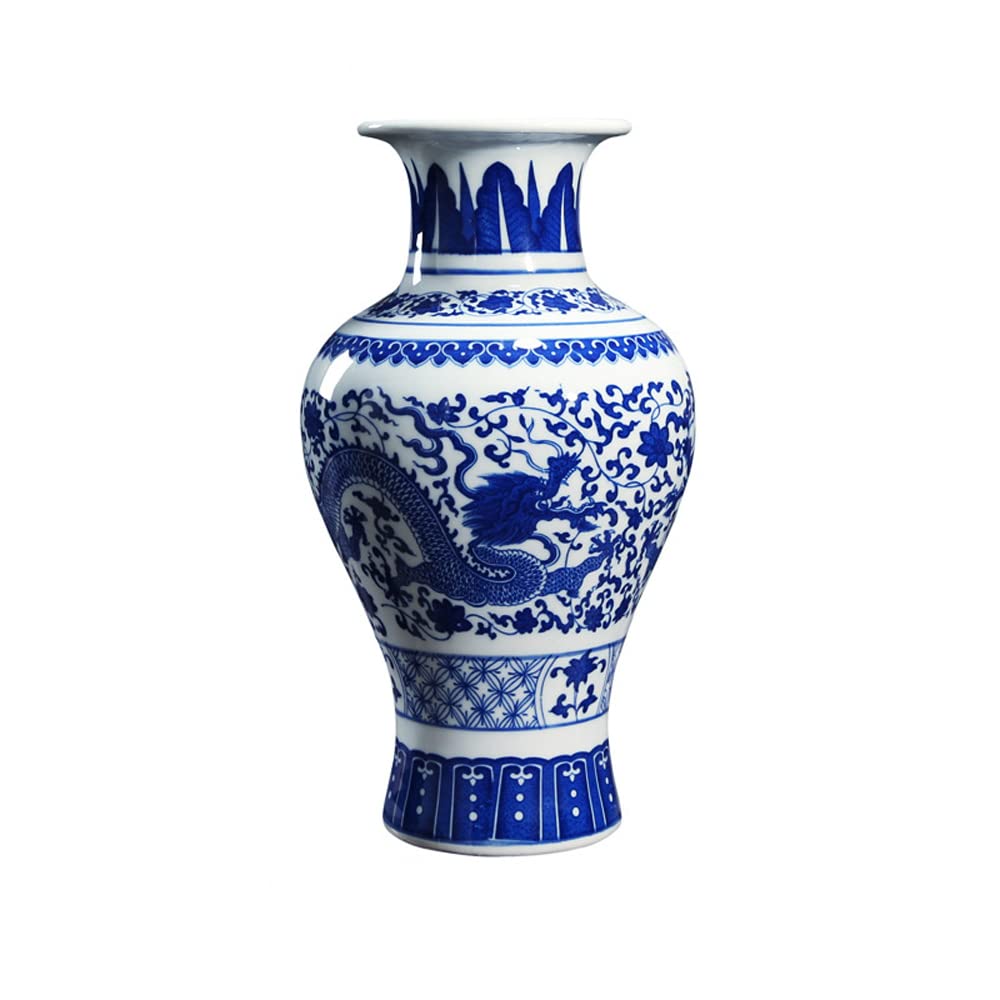 asdchZen Jingdezhen Blue And White Porcelain Flower Vase, Large Handmade Chinese Dargon Ceramic Vase, Asian Decorative Vase For Centerpieces,Kitchen,Office, Living Room,Wedding,Gifts,D