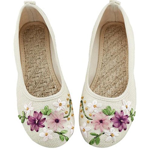 COVOYYAR Women's National Style Embroidered Flower Ballet Flats Slip On Shoes