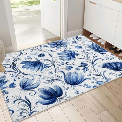 Tapis lavable en machine antidérapant bleu marine pour salon - 4