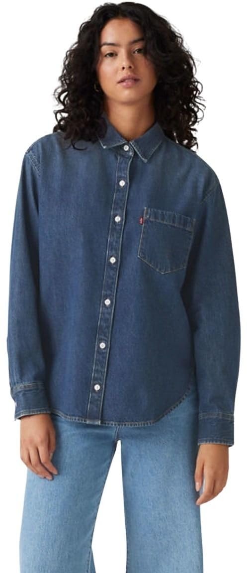 Levi's Women's Play Around - Blue Denim Shirt Harlie In Cotton With Pointed Collar, Blue (Play Around), S