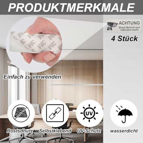 XxinXrong 4 Stück Videoüberwachung Schilder, Achtung Videoüberwachung Schild Privatgrundstück, Aluminium Hinweisschild Kamera Überwachung Schild, 85×30mm (4 Silber)