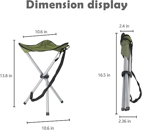 Miniatura 3 de Taburete plegable para campamento, sillas plegables de 16.5 pulgadas, asiento de trípode portátil, silla alta de viaje al aire libre para camping,