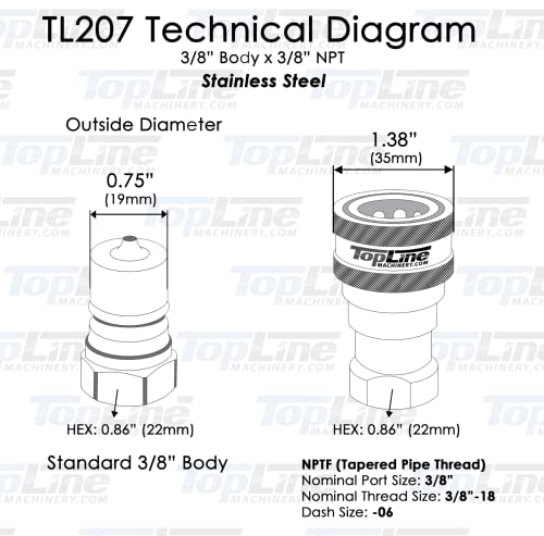 Image of 3 /8 inch NPT Thread Hydraulic Quick Connect Coupler Set | ISO 7241-B Poppet Valve | Stainless Steel Coupling with Dust Caps | Heavy-Duty Skid Steer, Tractor, Industrial Equipment | Model TL207