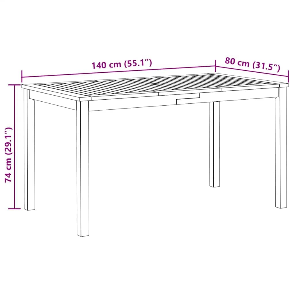 vidaXL Tavolo da Giardino 140x80x74 cm in Legno Massello di Acacia
