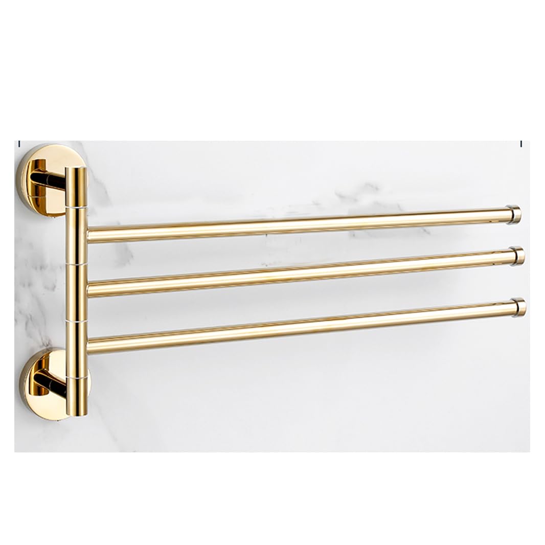 LMYSXAOZ Antique Brass Swing Out Towel Bar Gold Wall Mounted Bath Holder, Bathroom Hand Rack Folding Arm Swivel Hanger Storage Organizer Polished Fin gold-3bar
