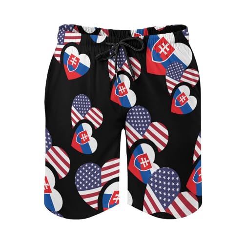 Slovakia US Flag Mens Swim Trunks with Mesh Liner Quick Dry Beach Shorts Funny Swimwear with Pockets2