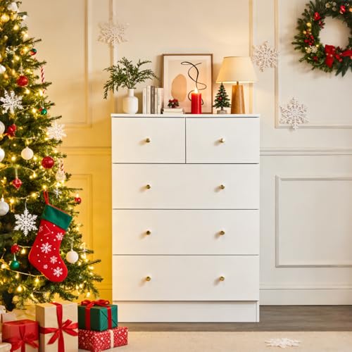 Karl home White 5 Drawer Dresser for Bedroom, Tall...