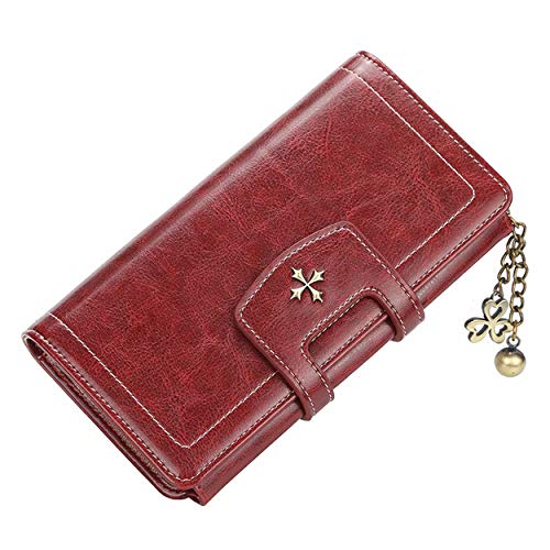 Women Wallet Large Leather Designer Zip Around Card Holder Organizer Ladies Travel Clutch Wristlet/N1639-Red