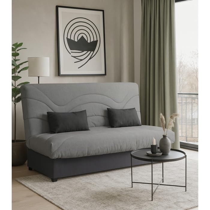 Home Heavenly® Sofá Cama Tedgi Clic Clac con Arcón – Sofá Convertible en Cama con Almacenaje, Colchón Espuma D20 y Apertura Fácil, Color Gris, 193 x 74 x 105 cm