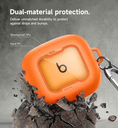 Image of SURITCH for Beats Powerbeats Pro 2 Case Cover, Magnetic Locking Cases for Beats Powerbeats Pro 2 2025, Shockproof Bumper Protective Covers with Carabiner & Keyring & Cleaner Kit, Orange