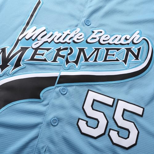 Kenny Powers Jerseys, Camiseta de béisbol Myrtle Beach Mermen #55, Azul y Verde, para hombres miniatura 4