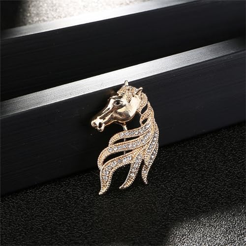 Image of Dreuyet Horse Brooch Pin Horse Racing Suit Lapel Pin for Women Men Rhinestone Antique Gold Horse Animal Brooch Clothing Outfits Accessory Jewelry