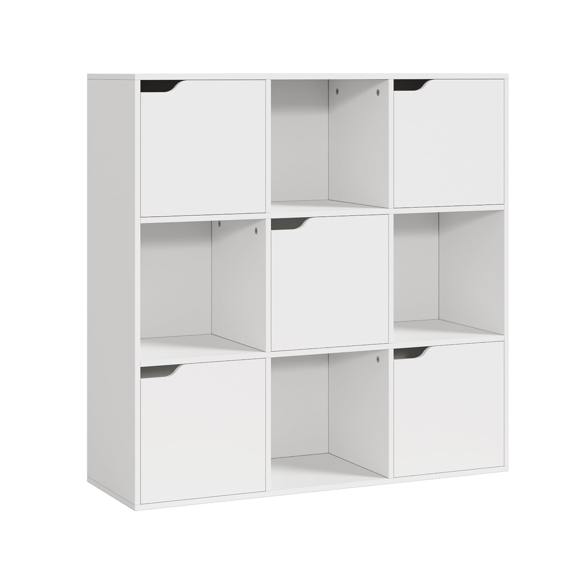 [en.casa] Scaffale per Cameretta a 9 Cubi Mobile Contenitore per Bambini con 5 Scomparti Chiusi da Ante e 4 Vani Aperti Libreria per Soggiorno Ingresso 90 x 90 x 30 cm - Bianco