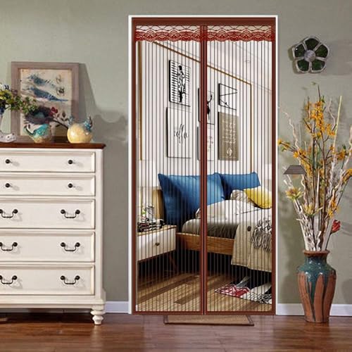 Image of Magnetic Mosquito Net Curtain for Doors with Magnet Auto-Closing Insect Screen Mesh to Keep Mosquitoes Out (210 * 100 cm-Brown)