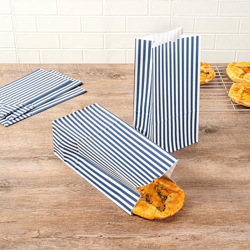 Restaurantware-Bag Tek 8 LB Disposable Lunch Bags, 100 Sturdy Take Out Bags - Flat Bottom, Great For Restaurants, Cafes, And Bakeries, Blue And White Paper Popcorn Bags, Versatile, For Grocery by Restaurantware - Image 6