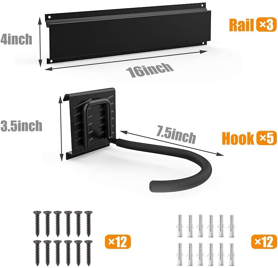 TORACK Bike Storage Rack, 5 Bike Hooks for Garage Wall Mount, Garage Bike Rack, Vertical Bicycles Hanger for Indoor Space-saving, Holds up to 300lbs - - 