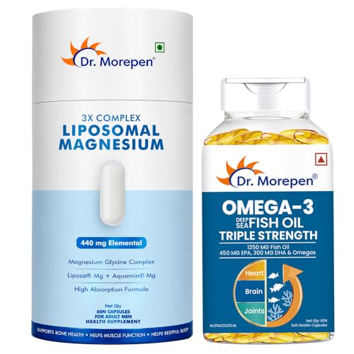 Image of Dr. Morepen Omega-3 Fish Oil 1250mg (60 Softgels) + 3X Complex Liposomal Magnesium 440mg with Vitamin D2, K2-7, B6 & B12 (60 Capsules) | Heart, Joint, Sleep & Muscle Support Bundle